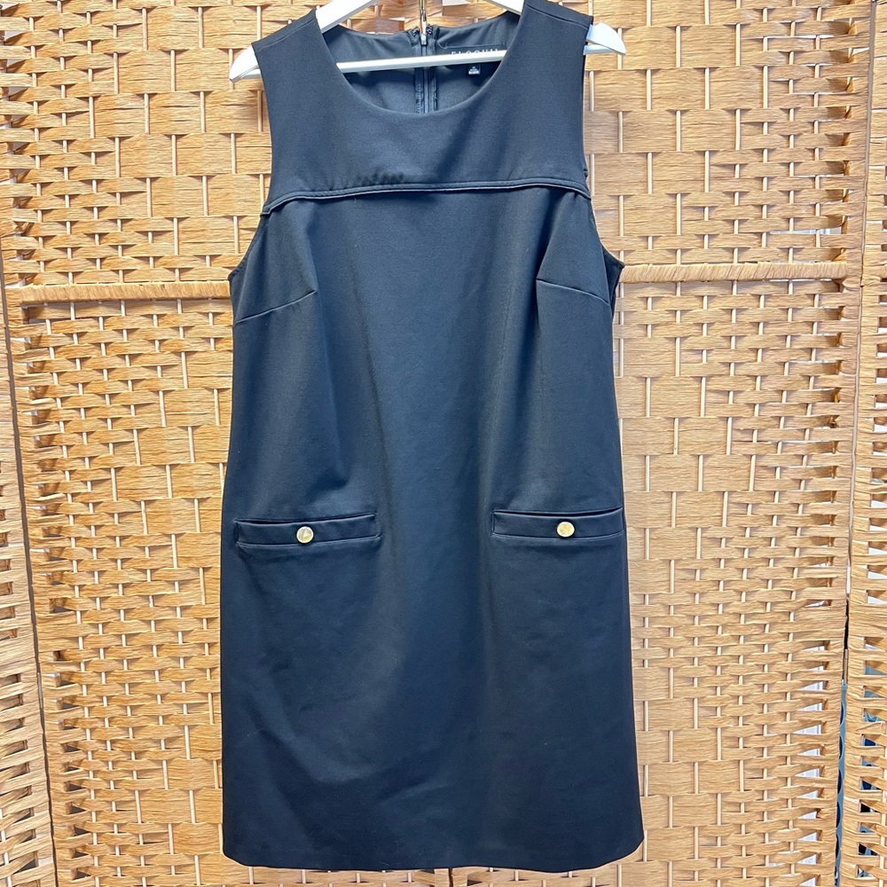 Eloquii Black Sleeveless Shift Dress with Gold Button Pockets